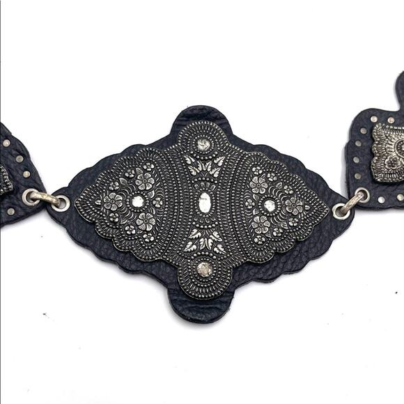 VINTAGE Boho Festival Hippie chain and black leather belt